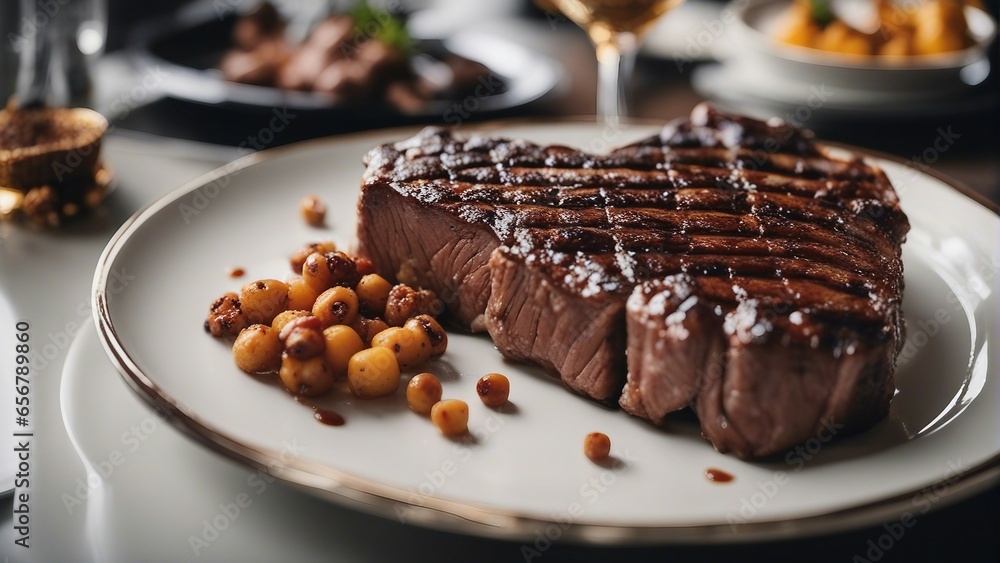 grilled steak with vegetables in plate at luxury restaurant
grilled steak with vegetables in plate at luxury restaurant