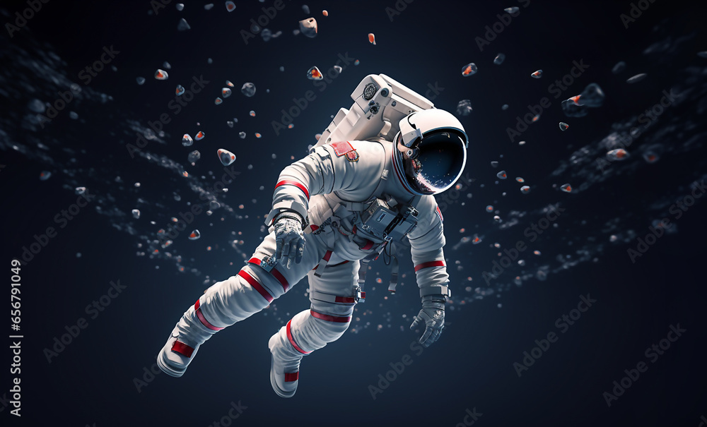 Naklejka premium Astronaut in deep space. Cosmic art and science fiction wallpaper. Beauty and imagination of deep space.