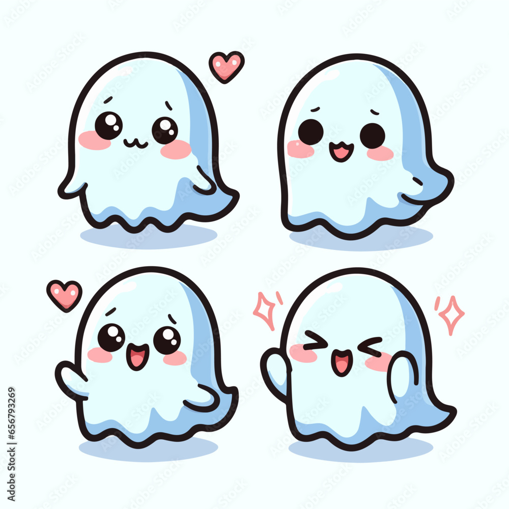 Cute ghost vector illustration collection set Cute ghost vector illustration collection set