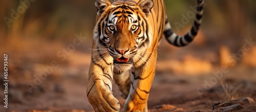 A tigress roaming in Pench National Park on a safari photo