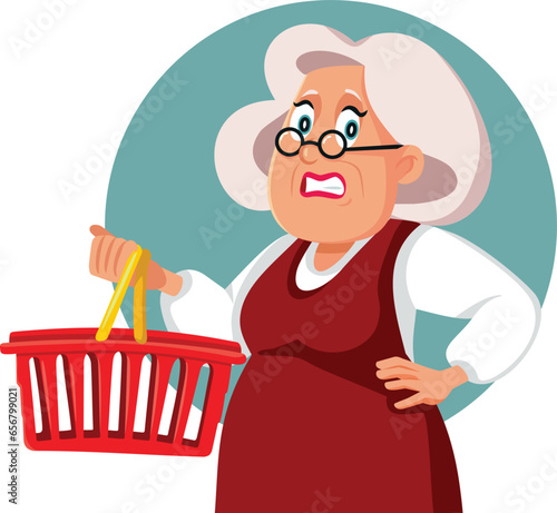 Stressed Customer Having an Empty Shopping Basket During Inflation Vector Illustration. Anxious customer having money problems due to financial insecurity and price hike
