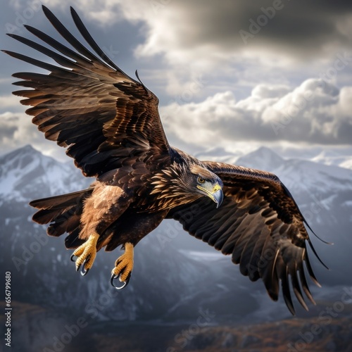 A majestic golden eagle swooping down from the sky to catch its prey with razor-sharp talons