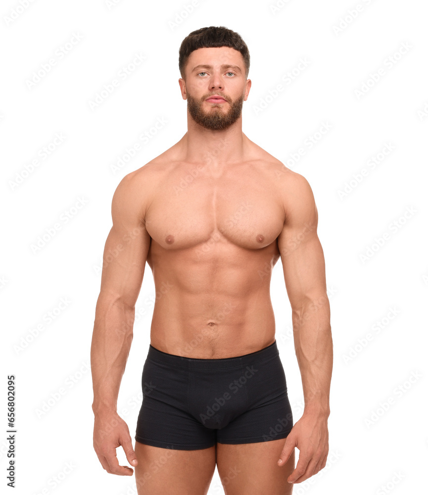 Handsome muscular man isolated on white. Sexy body