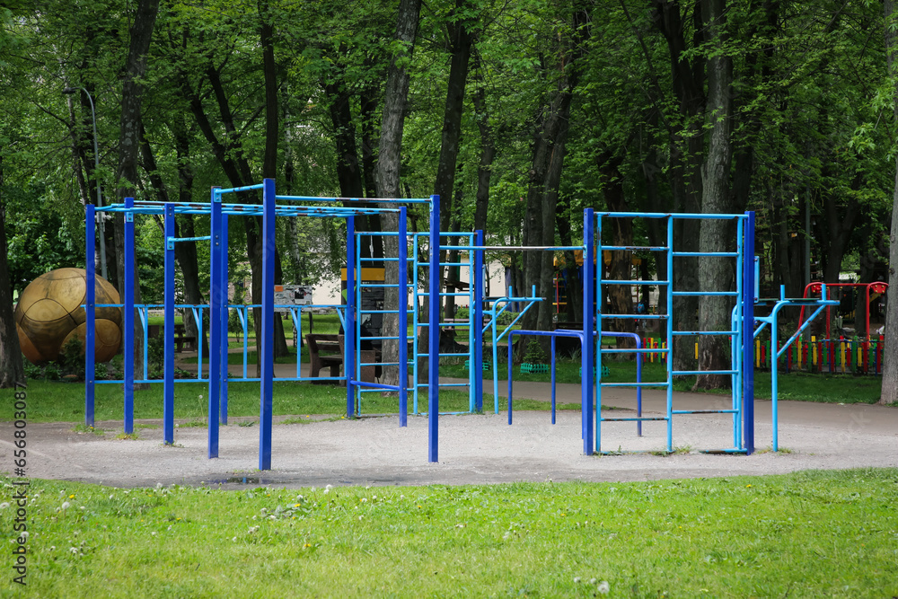Empty monkey bars on outdoor gym in park Empty monkey bars on outdoor gym in park