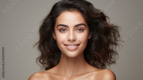 smooth and healthy skin Latin American woman face for cosmetics skincare advertisement commercial. 
