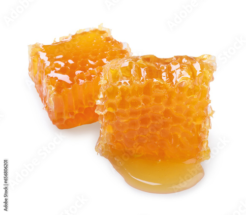 Natural honeycombs with tasty honey isolated on white