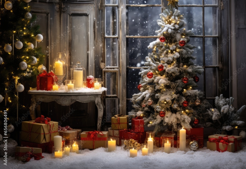 Christmas tree and presents in the spirit of holidays created with AI Christmas tree and presents in the spirit of holidays created with AI