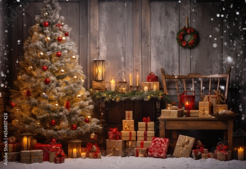Christmas tree and presents in the spirit of holidays created with AI © Timeless_art