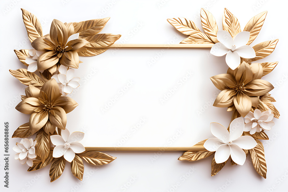 a golden flower wooden frame for photo, white background a golden flower wooden frame for photo, white background