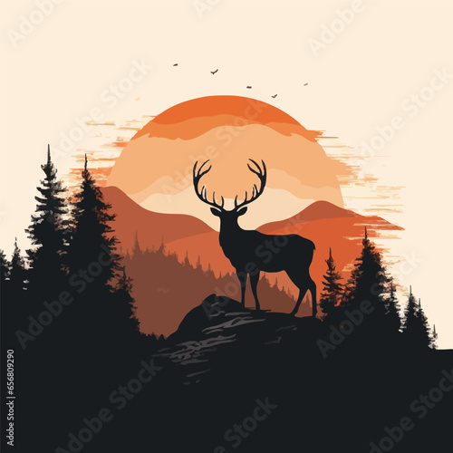 deer going up a mountain silhouette minimalist v