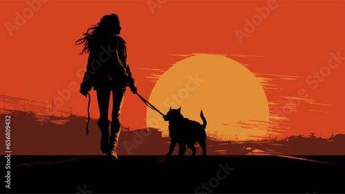 woman walking dog silhouette minimalist vector i