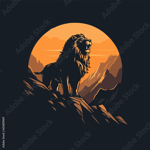 lion going up a mountain silhouette minimalist v