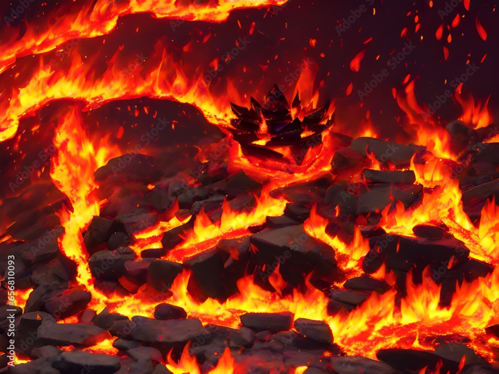 burning red fire in the night