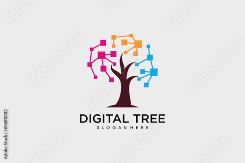 Digital tree logo design template vector illustration with creative idea