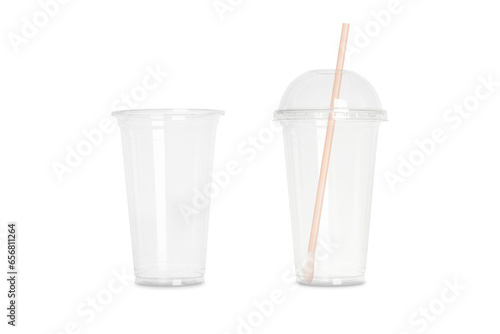 Collage with plastic cup isolated on white