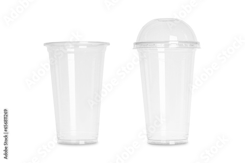 Collage with plastic cup isolated on white