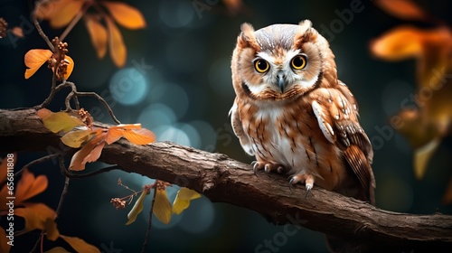 Adorable owlet hanging from a tree branch photo