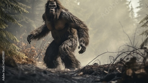 photograph of sasquatch (Bigfoot) wandering in the woods photo