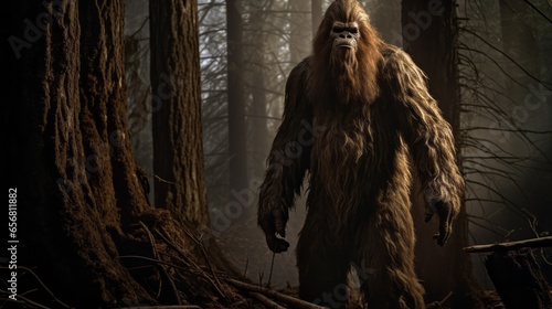 photograph of sasquatch (Bigfoot) wandering in the woods photo