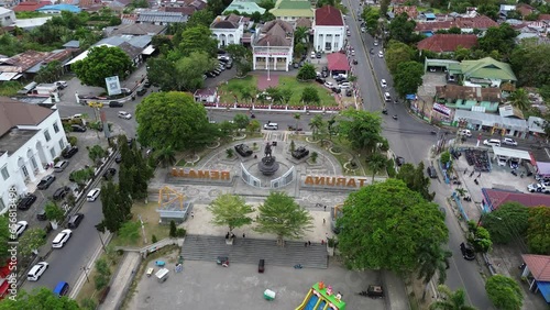 Gorontalo, Indonesia - September 07, 2023: Aerial view of Nani Wartabone Monument at Taruna Remaja Square photo