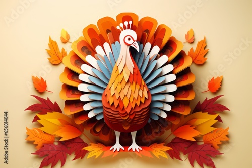 Thanksgiving colorful paper art turkey isolated background photo