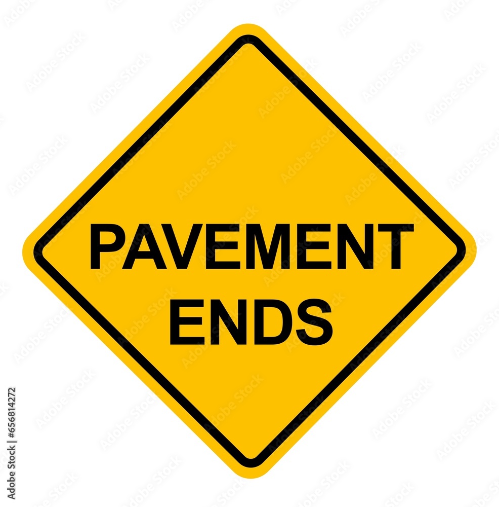 Pavement ends ahead yellow diamond sign road vector Pavement ends ahead yellow diamond sign road vector