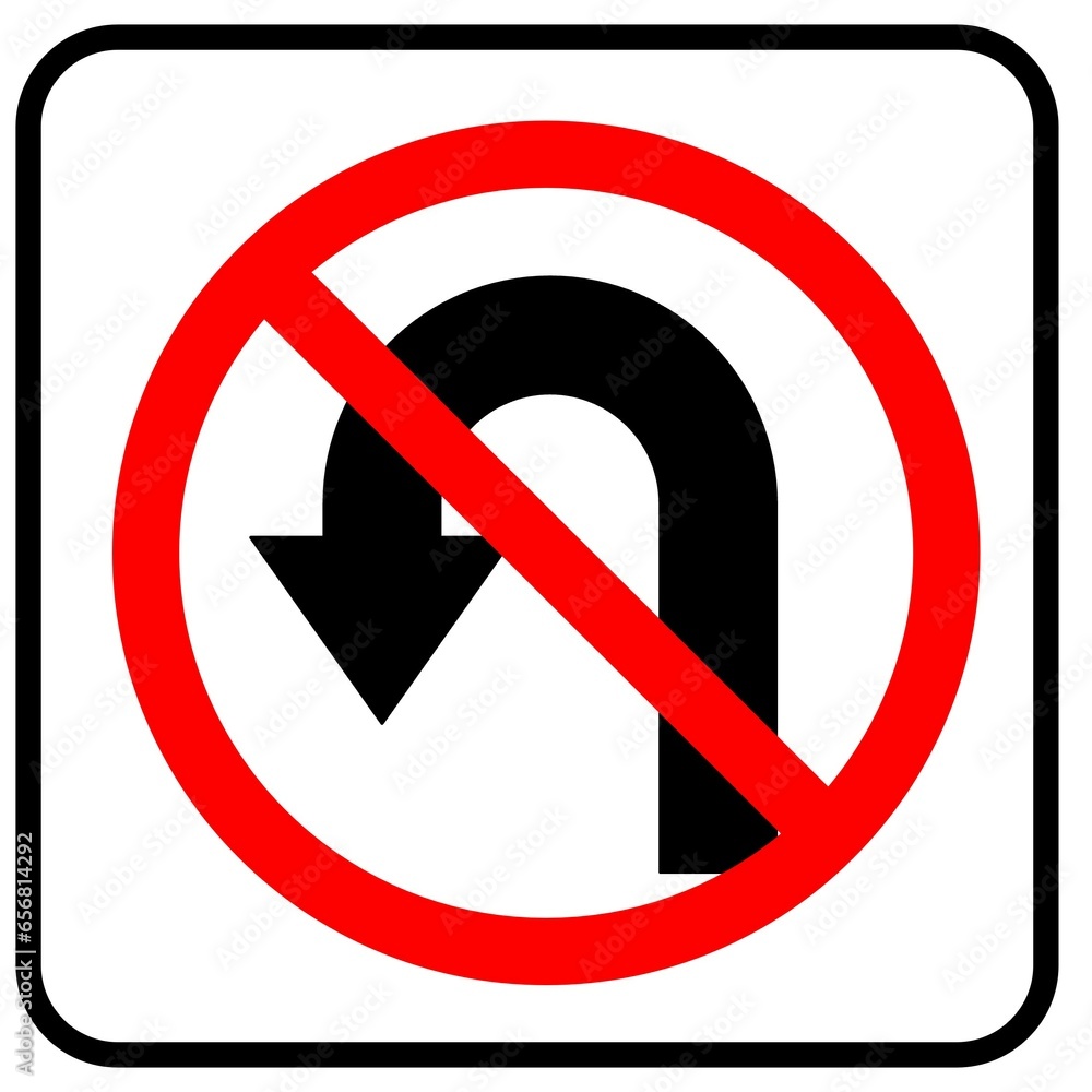 U-Turn to the left prohibited not allowed ahead white square sign road vector U-Turn to the left prohibited not allowed ahead white square sign road vector