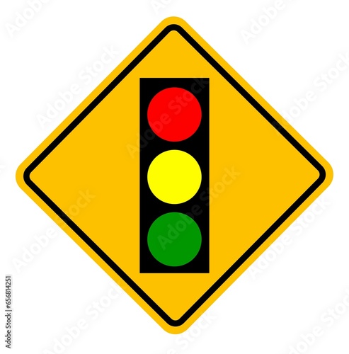 Traffic signal ahead yellow diamond sign road vector