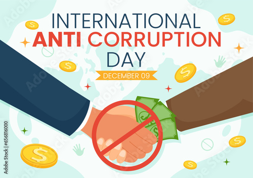 Anti Corruption Day Vector Illustration on 9 December with Stop Give Money and Coin Dollar with a Prohibition Sign in Flat Cartoon Background Design