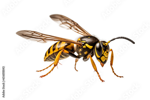 A wasp on a white background, insect closeup, pollinator, pest control