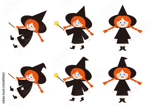 ハロウィンの仮装をした可愛い子供のイラストセット