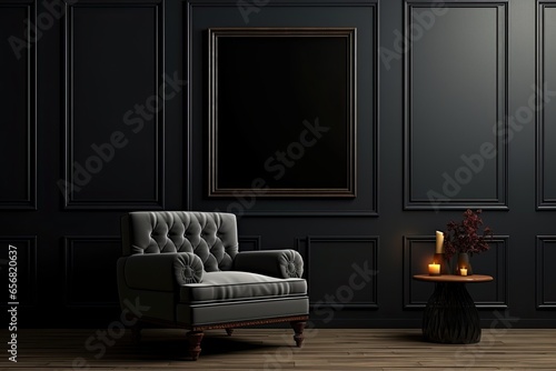 Modern dark home interior background with frame mockup © twilight mist