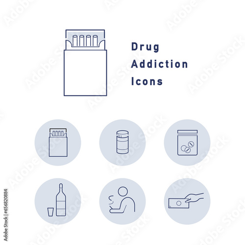 違法薬物・薬物依存・薬物乱用に関するカラーアイコンのセット