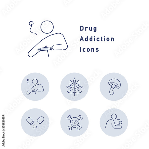 違法薬物・薬物依存・薬物乱用に関するカラーアイコンのセット
