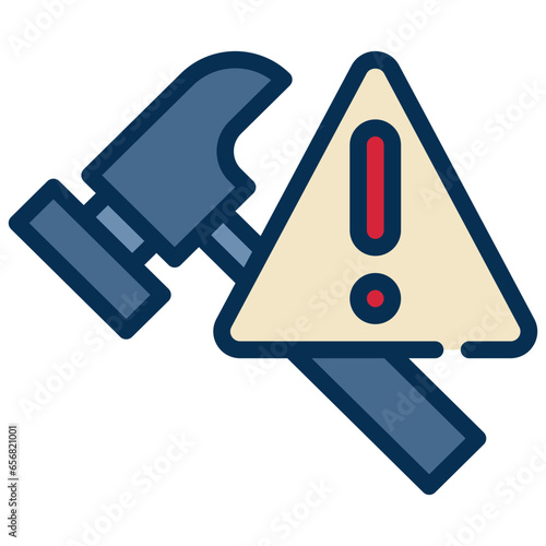 hammer construction tool beware warning exclamation filled outline