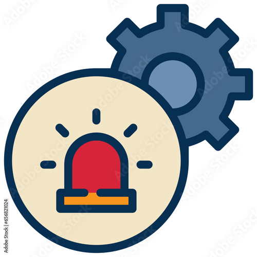 gear construction beware warning siren light filled outline