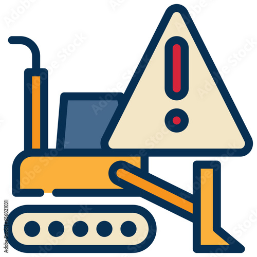 tractor tool beware construction exclamation filled outline
