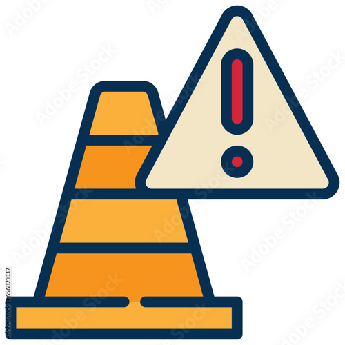 traffic cone construction alert exclamation beware filled outline