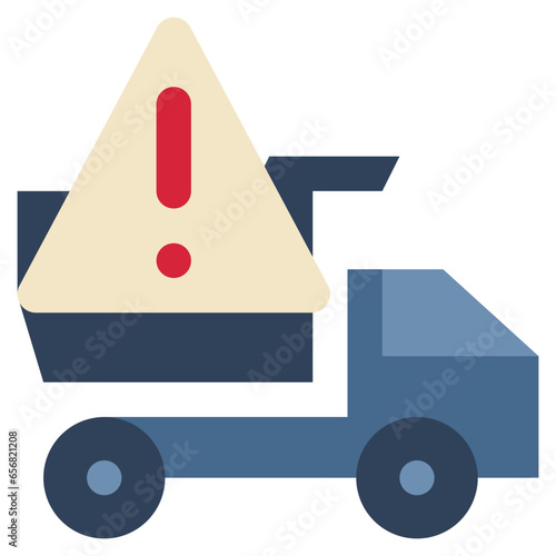 beware truck construction exclamation warning flat style