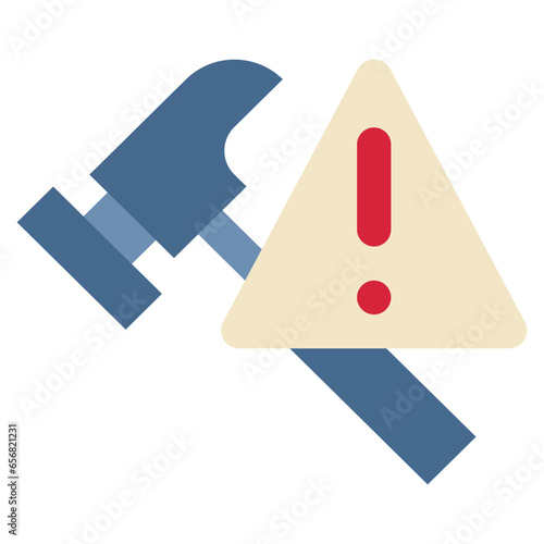 hammer construction tool beware warning exclamation flat style