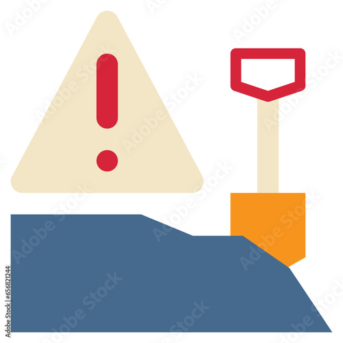 construction shovel beware exclamation warning flat style