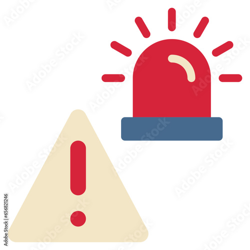 siren light warning beware construction exclamation alert flat style