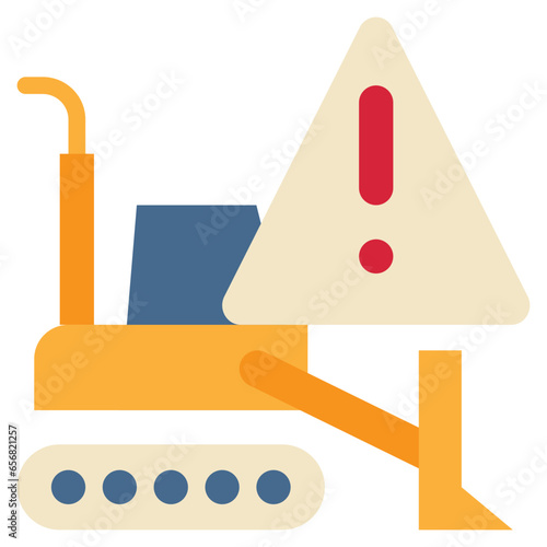 tractor tool beware construction exclamation flat style