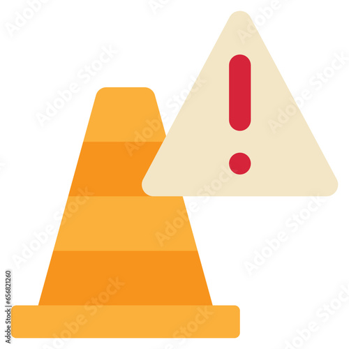 traffic cone construction alert exclamation beware flat style