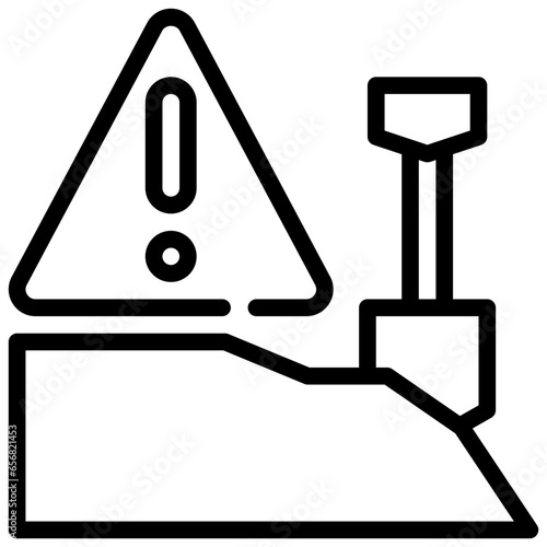 construction shovel beware exclamation warning simple line