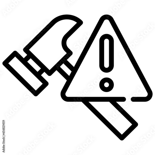 hammer construction tool beware warning exclamation simple line