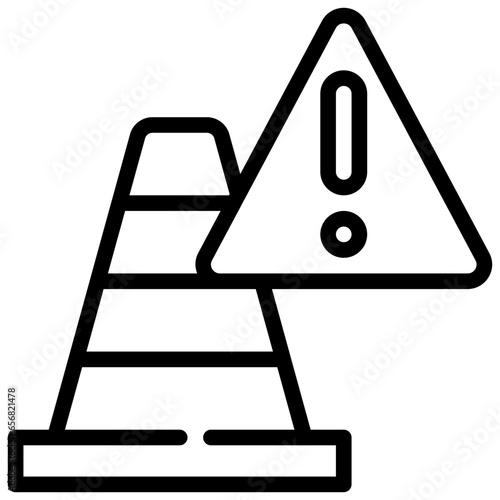 traffic cone construction alert exclamation beware simple line