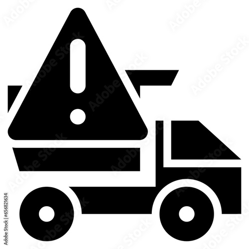 beware truck construction exclamation warning solid glyph
