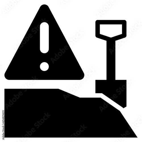 construction shovel beware exclamation warning solid glyph
