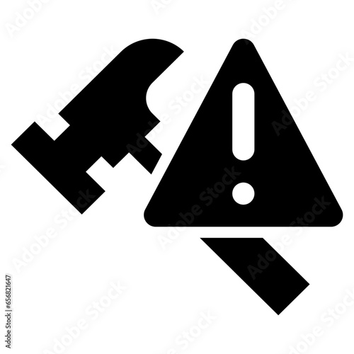 hammer construction tool beware warning exclamation solid glyph